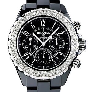 Chanel J12 Chronograph Diamond Bezel 41mm Black Ceramic Watch 2011 Box & Papers