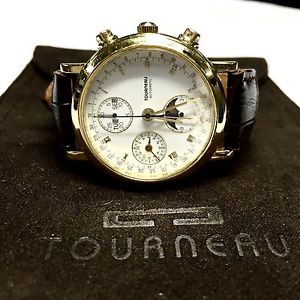 Automatic TOURNEAU 18K Yellow Gold Mens Watch w/ Chronograph Moon Phase New Band