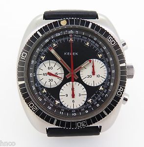 VINTAGE 1970s KELEK 3 DIAL PANDA CHRONOGRAPH GNTS STEEL WATCH - STUNNING