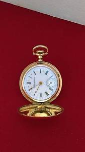 Vintage Hampden 14k Solid Gold Hunting Pocket Watch 3/0 Fancy Dial W/ 26