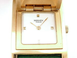 Pre-Owned HERMES ME1.201 Medor Ladies White Dial Green/Gold Bracelet Quartz, MD