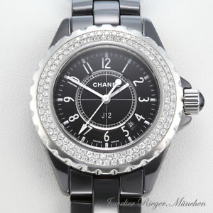 CHANEL J12 KERAMIK SCHWARZ 33 mm H0949 DIAMANTEN Damenuhr Lady Damen