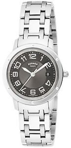New HERMES Clipper Gray Dial Date CP1.310.230.4966 SS Quartz Ladies  Watch,AS