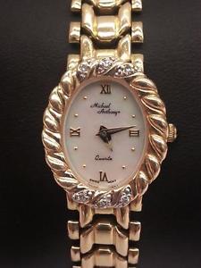 Michael Anthony 14K Gold Watch & Diamond Bezel, Mother of pearl Dial
