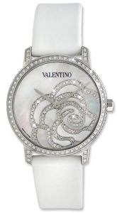 Valentino Watches Crocodile Leather Rose Watch with Diamonds MOP in White