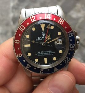 Rolex Gmt Pepsi coke plexy pallettoni patina matt dial 16750