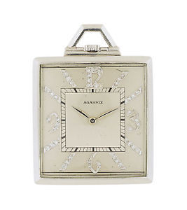 Agassiz Fine Platinum and Diamond Open-Face Art Deco Dress Pocket Watch, c.1930s