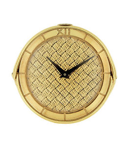 Universal Geneve 18k Yellow Gold Travel Watch, Basketweave textured dial c.1950s