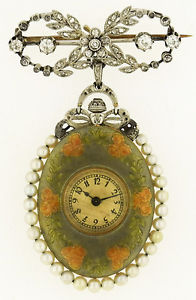 French 18k YG Diamond & Pearl Lady’s Pendant Watch