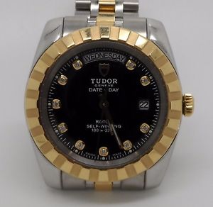 TUDOR CLASSIC DATE DAY 40MM AUTOMATIC BLACK DIAMOND DIAL YELLOW GOLD/SS WATCH