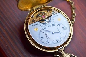 ARNEX ANTIQUE SWISS HUNTING GOLD 420/12k HEBDOMAS 8 DAYS 15 JEWELS POCKET WATCH