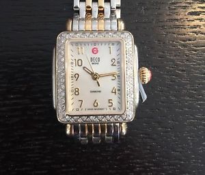 Michele MW06001C5025 Mini Deco Silver Gold Diamond Dial Mother Of Pearl 23MM NEW