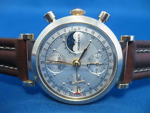 RARE PICARD-EXIUS SOLID 18K GOLD MOONPHASE CHRONOGRAPH HINGED LUGS VALJOUX 7750
