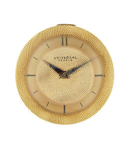 Universal Geneve 18k Yellow Gold Travel Watch, Waffle textured dial. c.1950s