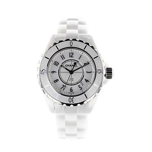 NEW CHANEL J12 Classic Ladies White Ceramic Quartz 33mm White Dial Watch H0968