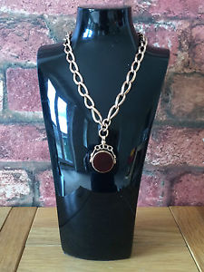 Superb 9ct Rose Gold 1918 George V Albert Watch Chain & Cornelian Swivel Fob