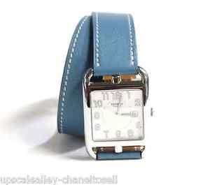 Hermes Watch CC2.710 Leather Double Tour Strap Lagoon Blue Quartz