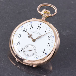 J. ASSMANN 14K ROSÉ GOLD TASCHENUHR LEPINE GLASHÜTTE HANDAUFZUG ORIGINAL UM 1900