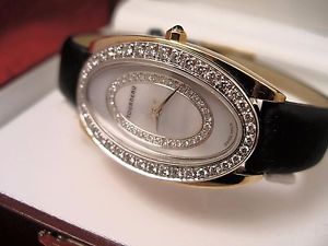 Ladies Rare Fancy Elegant Tourneau Watch Diamond Encrusted 18 K Gold MOP Dial