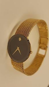 MAN'S WRISTWATCH 18k SOLID GOLD AUTHENTIC SWISS-MADE MOVADO BLACK MUSEUM DIAL
