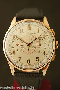 BAUME et MERCIER JUMBO 18 K GOLD CHRONOGRAPH CAL LANDERON ORIG. DIAL 40er JAHRE