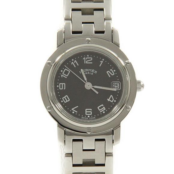 Used[B] Watch Hermes CL4.210 Clipper Quartz Grey Arabic With genuine BOX N6D