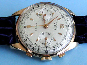 CRONOGRAFO VETTA ORO MASSICCIO ROSA 18K MOVIMENTO VALJOUX CAL 22 RUOTA A COLONNE