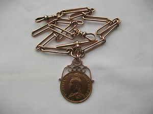 9CT SOLID GOLD, DOUBLE ALBERT  WATCH CHAIN + £2  DOUBLE  SOVEREIGN, 49.8 GRAMS