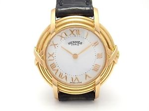 Pre-Owned HERMES Louvain YGP/Leather White Dial Women's Wristwatch RU3.270, MR
