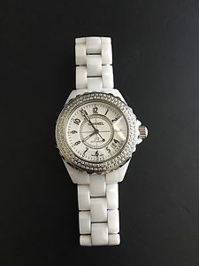Chanel J12 Two Row Diamond Bezel Women's 33mm white ceramic watch