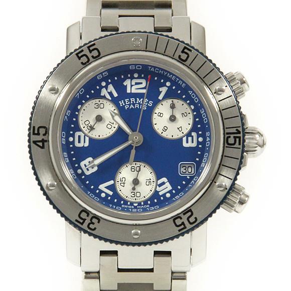 Used[B] Watch Hermes CL2.317 Clipper Diver Chronograph Quartz Blue Arabic P7Q