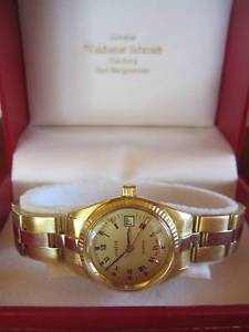 GENEVE 18K/750er MASSIV VOLLGOLD QUARTZ SWISS MADE DATUM DAMENUHR LADIES WATCH