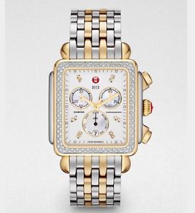 100% Authentic MICHELE Deco XL Diamond Two-Tone Women's Watch MWW06Z000013