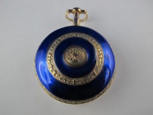 VERY NICE GOLD AND ENAMEL VERGE QUARTER REPEATER POCKET WATCH