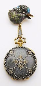 Rare BAIRD NORTH 18k Yellow Gold / Enamel / Diamonds Ladies Bird Pendant Watch