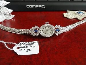 Vintage Hislon Silver Coin Winding Ladies Watch with Diamonds and Lab Sapphire