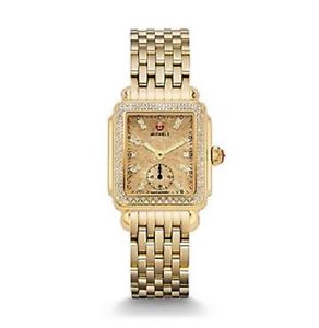 NEW MICHELE DECO 16 GOLD-TONE METALLIC GOLD DIAMOND DIAL WATCH MWW06V000084