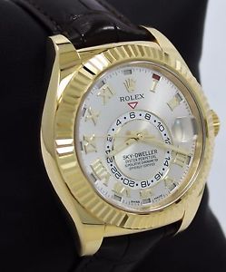 Rolex Sky-Dweller Perpetual 326138 18K Yellow Gold Leather Watch *MINT* MSRP-38K