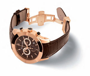 Montegrappa Nero Uno Rose Gold Chronograph Watch Italian Leather Strap IDNRWA00