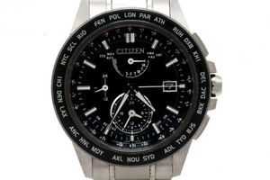 Used[A] Watch CITIZEN Atessa Eco-Drive AT9044-51E radio clock Black TI Q6J