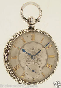WUNDERSCHÖNE ENGLISCHE SPINDELTASCHENUHR 55mm- 925er SILBER - ALTER: 1882 LONDON