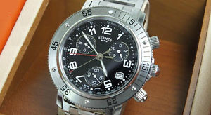 Pre-Owned HERMES Clipper Diver All SS Black Dial Men's Wristwatch CL2.910, MR