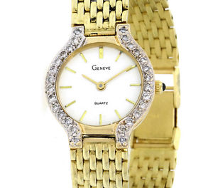 GENEVE All-Gold Vintage Watch, 14K Yellow Gold Quartz Watch with Diamond Bezel