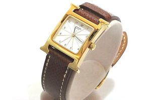 Pre-Owned HERMES H Shape SS/GP/Leather White Dial Women's Wristwatch HH1.201,MR
