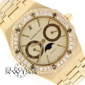 Audemars Piguet Royal Oak Day-Date Moonphase Calendar Gold Watch w/Diamond Bezel