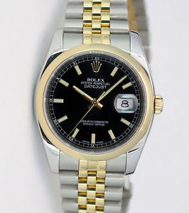 Rolex Datejust Gold & Steel Black Dial 116203 Rehaut Jubilee - WATCH CHEST