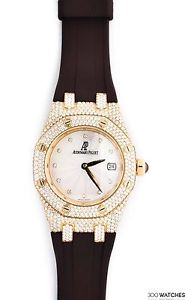 Ladies Audemars Piguet Royal Oak 67605BA.ZZ.D080SU.01 18k YG Diamonds Date Watch