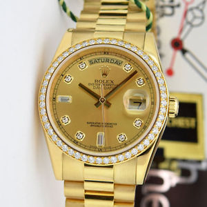 Rolex Day Date President Gold Champagne Diamond Rehaut 118348 - WATCH CHEST