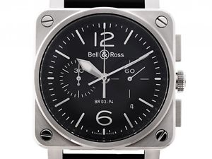 Bell & Ross Aviation BR 03-94 Stahl Automatik Chronograph Armband Leder 42x42mm