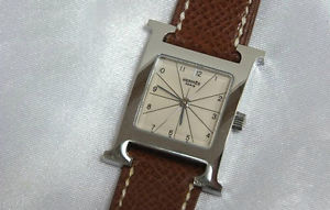 Pre-Owned HERMES H Shape SS Case Brown Leather Belt Women's Watch HH1.210, MR